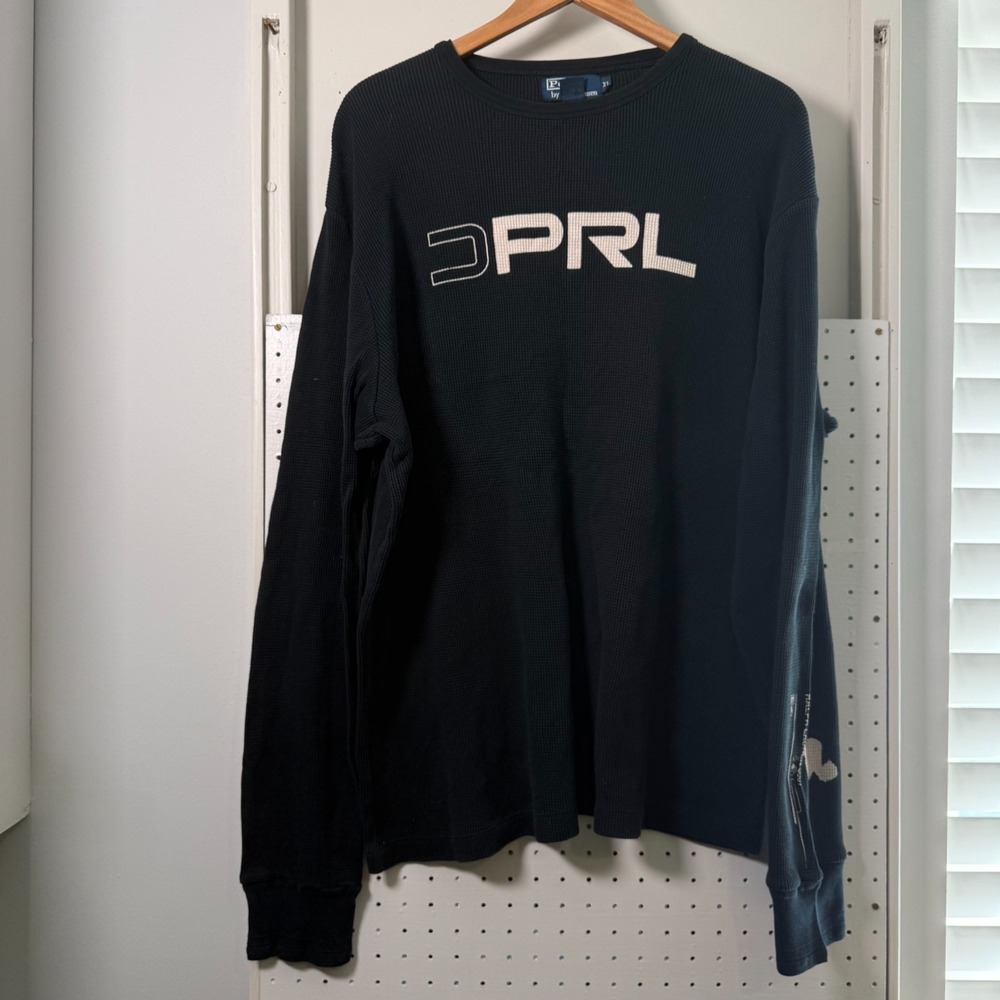 Polo Ralph Lauren Thermal‎ Shirt Black Waffle-Knit Logo Long Sleeve - XL